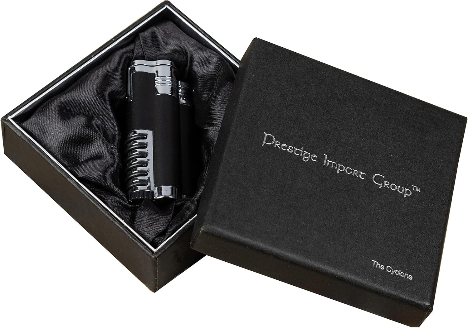 Cyclone Triple Torch Cigar Lighter with Punch Cutter – Chrome & Black Elegance
