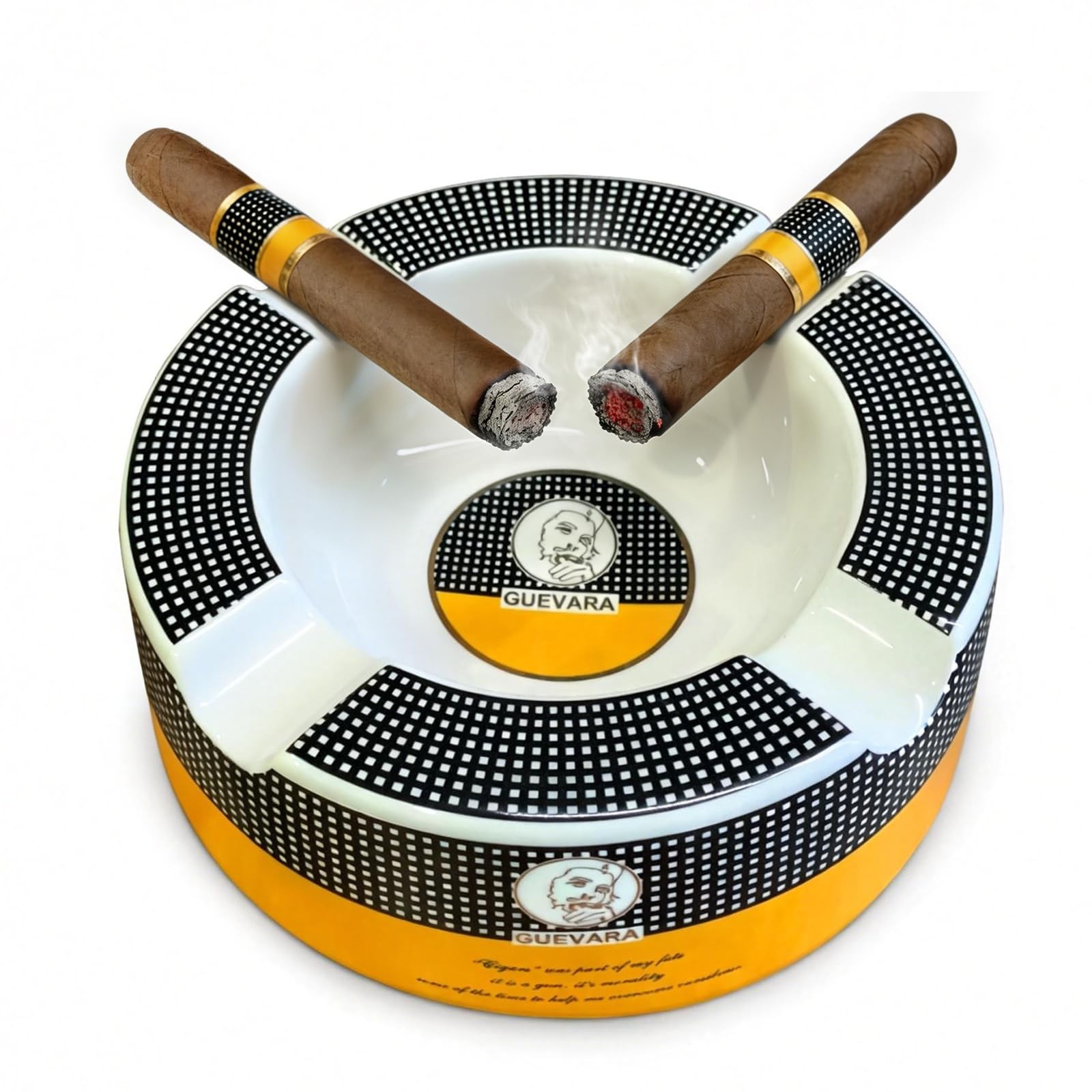 GUEVARA Cigar Ashtray Big Ash trays for 8″ Round Cigarettes Large Res – yellow-2