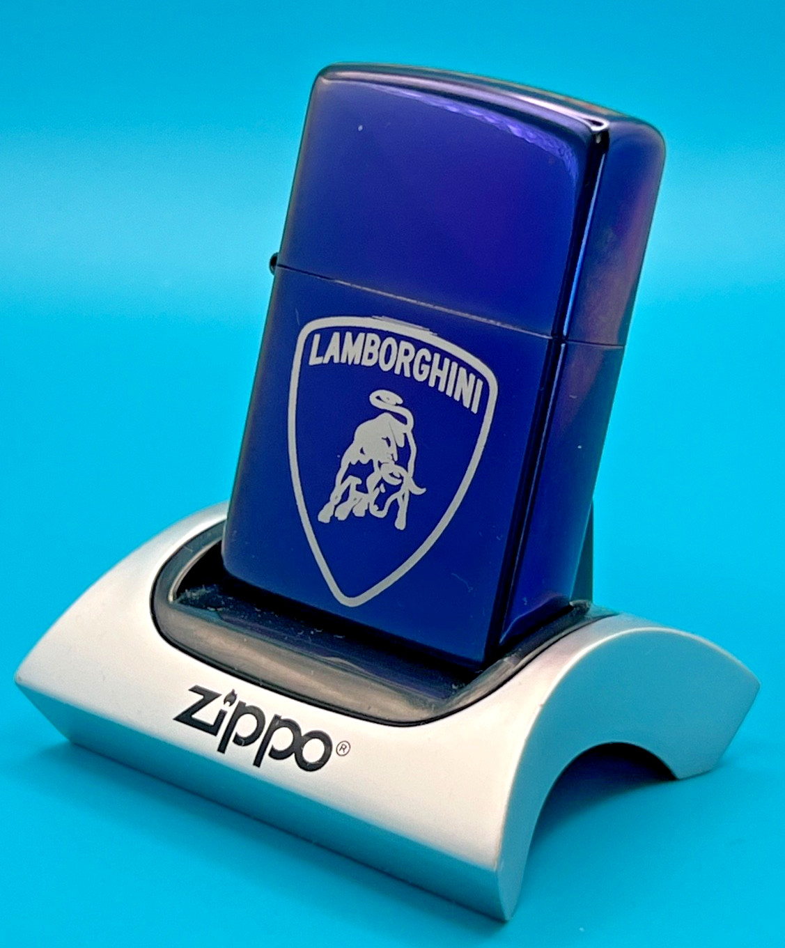 Brand New 2004 ZIPPO Lighter AWESOME Retro LAMBORGHINI BULL LOGO Purple Chrome