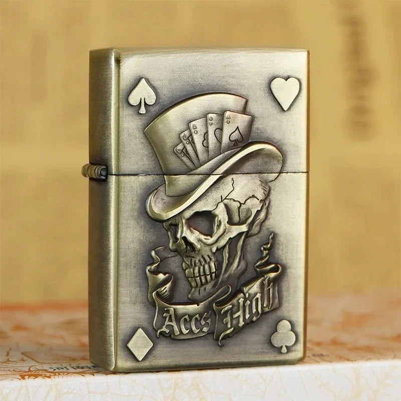 3D Gasoline Lighter High End Bronze Brushed Stainless Steel Lighter Smoking Acce