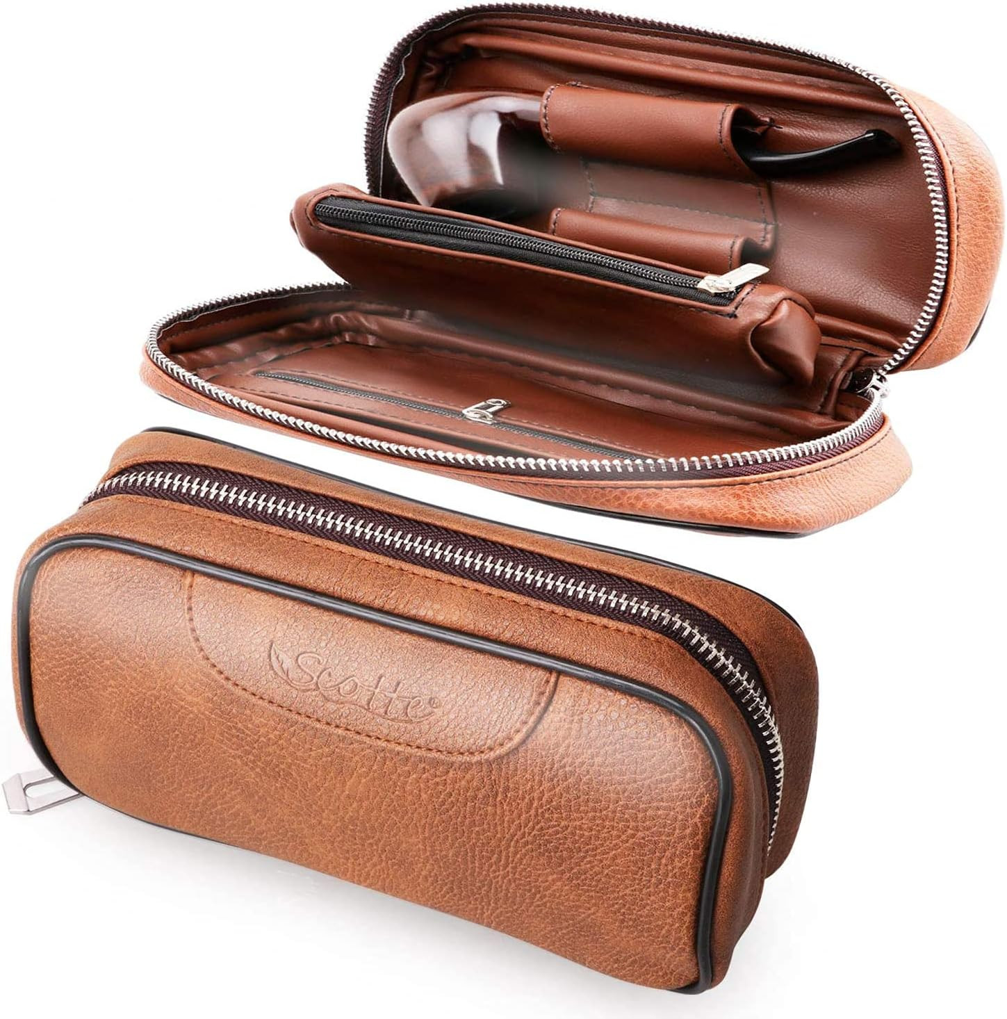 PU Leather Tobacco Smoking Wood Pipe Pouch Case/Bag for 2 Tobacco Pipe and Other