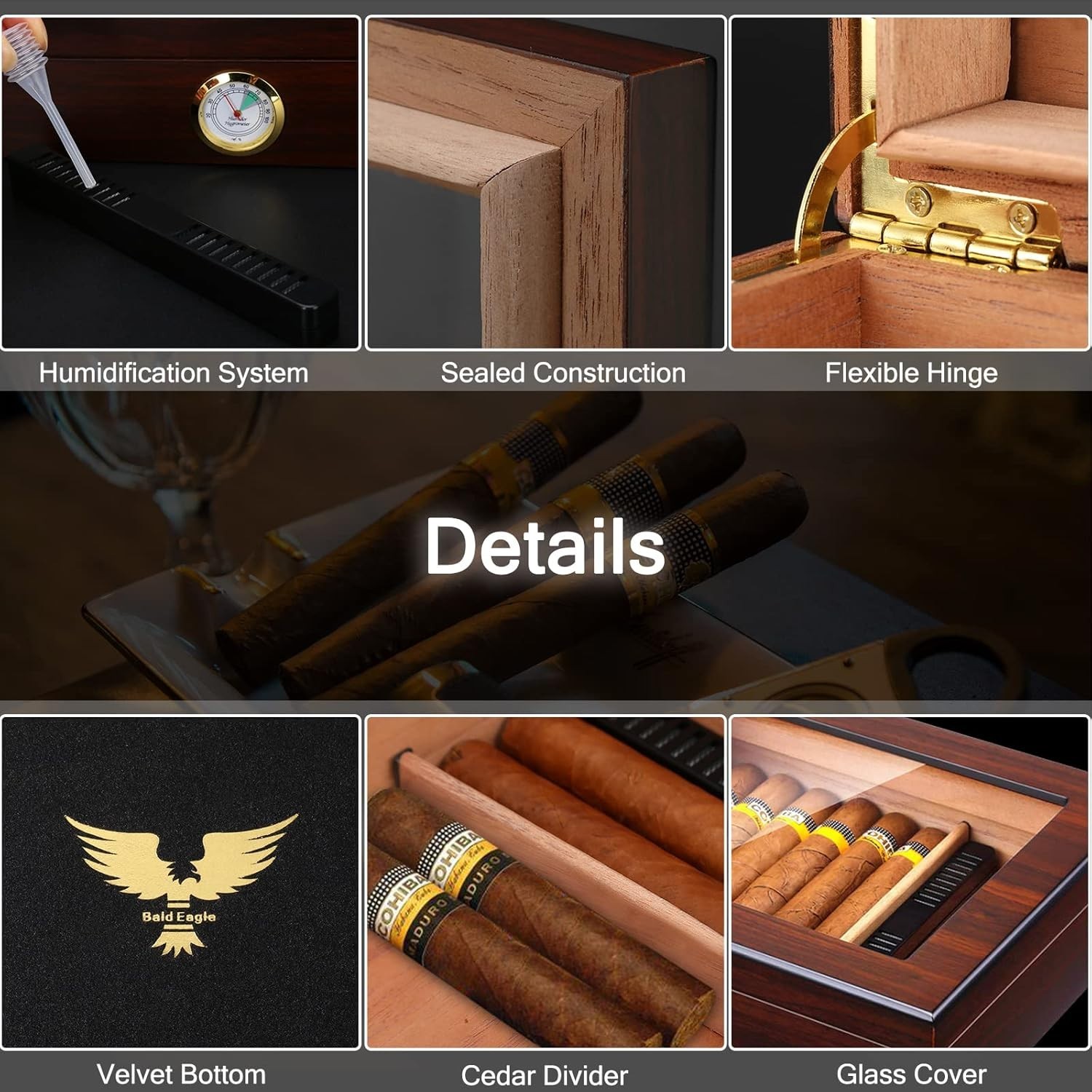 Luxurious Cedar Cigar Desktop Humidor – Holds 25 Cigars with Rich Walnut Finish