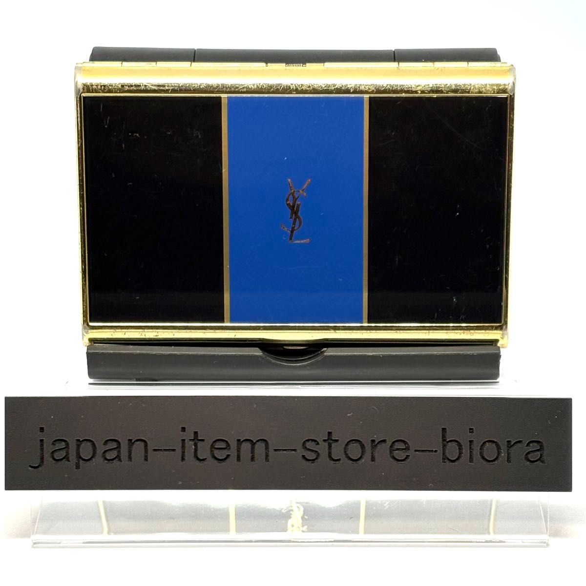 YVES SAINT LAURENT YSL Logo Vintage Cigarette Holder Card Case Black Blue 3