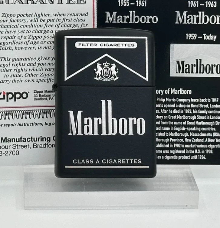 Marlboro Custom Zippo Lighter | Matte Black Zippo + Engraved Card | Made In USA
