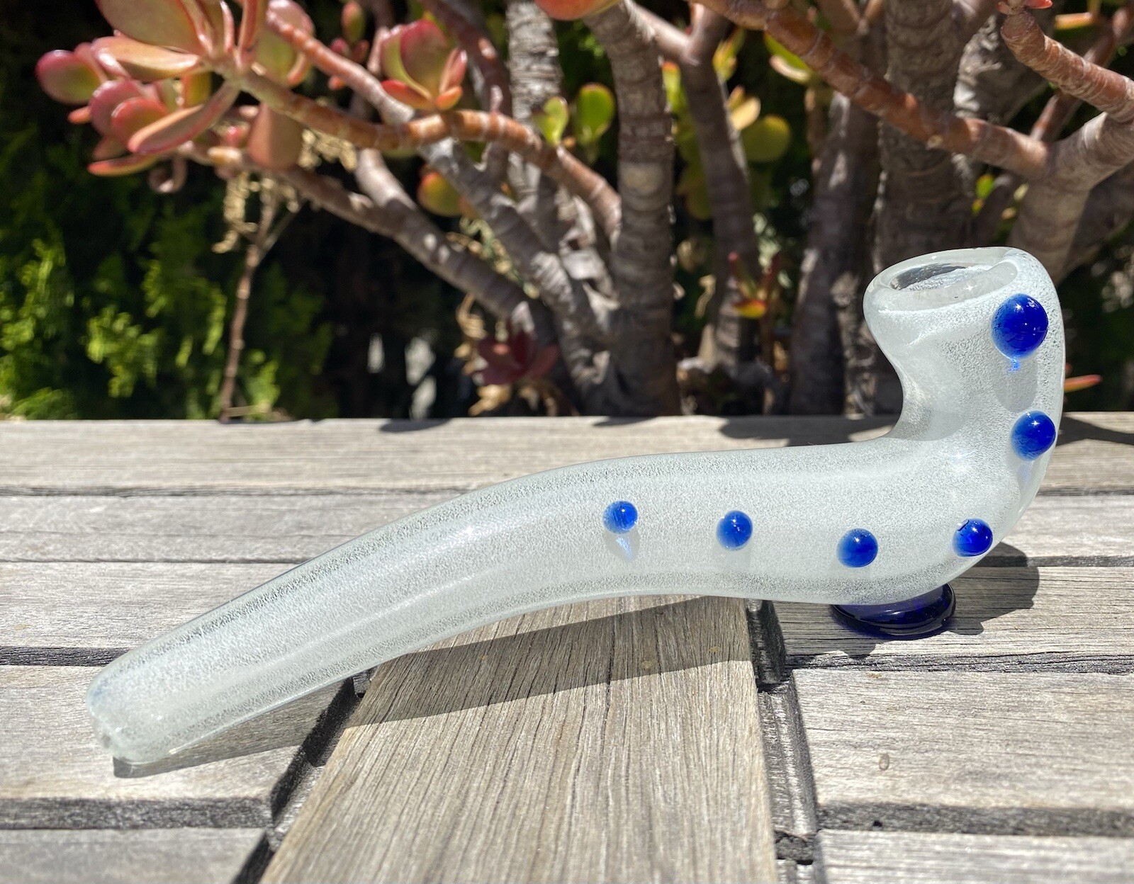 Glow In The Dark Tobacco Glass Sherlock Pipe Blue Marbled.