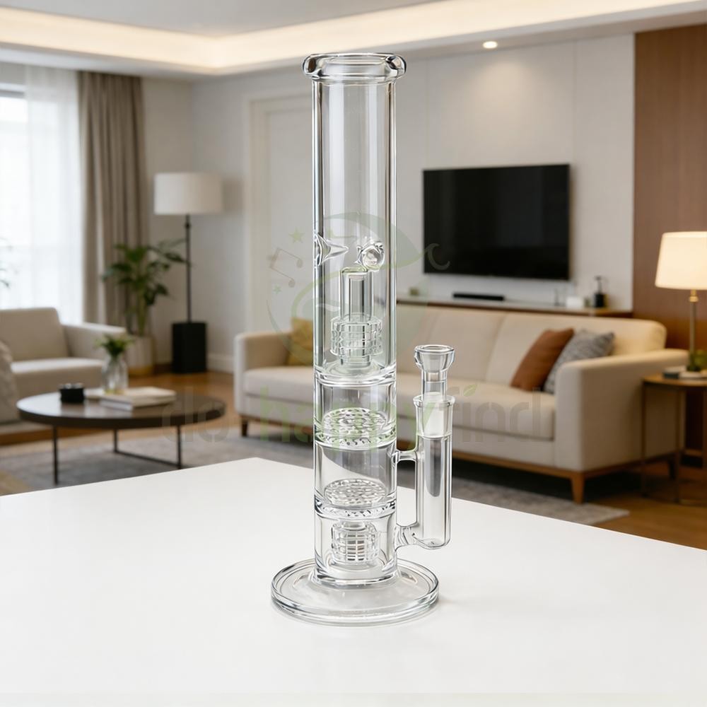 14inch Glass Water Pipe Bong 4 Percolators – 2 Honeycomb Percs + 2 Matrix Perc
