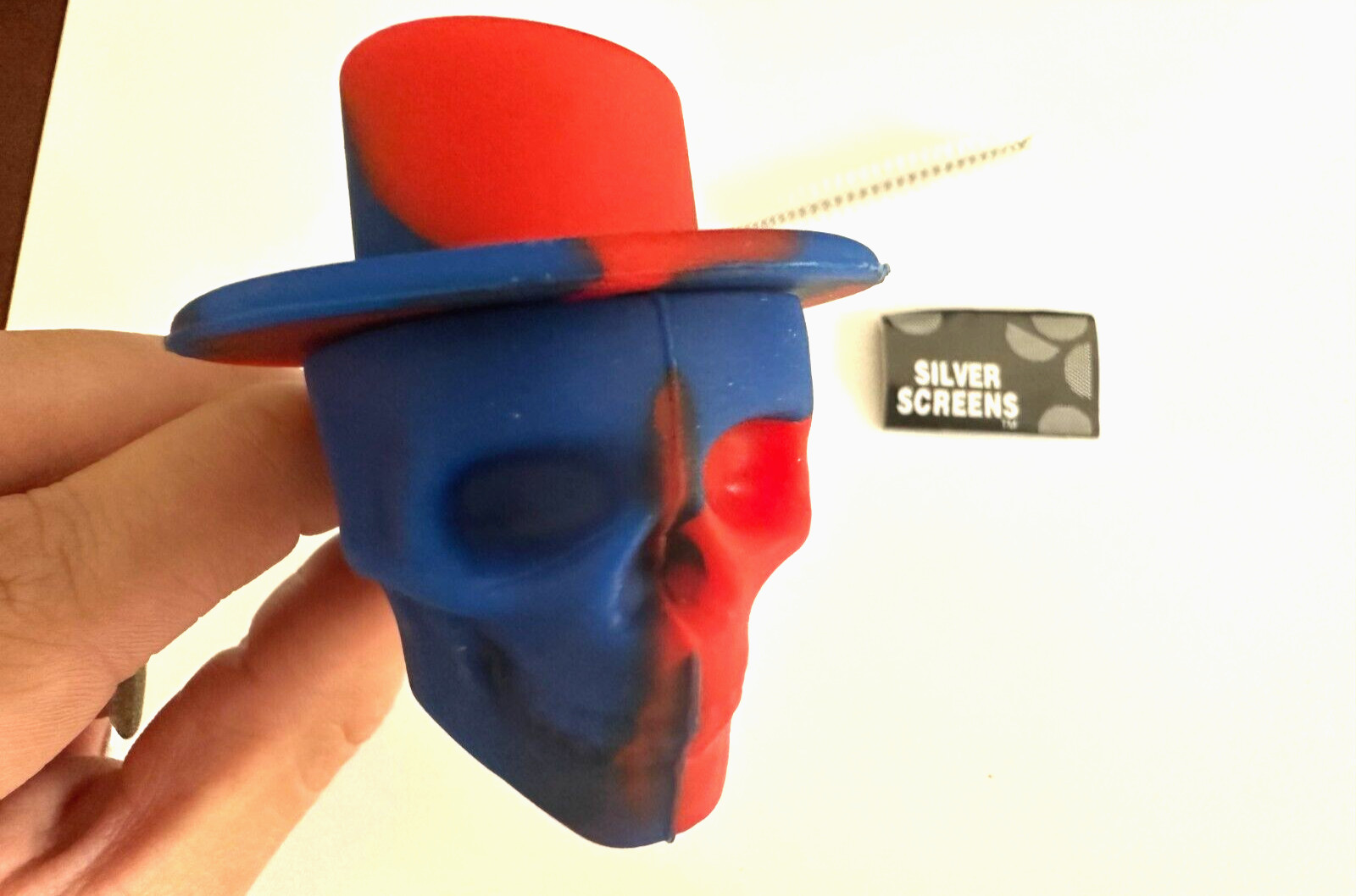 4.5″ Silicone Hand Pipe Skull Design Blue and Red Travel Size