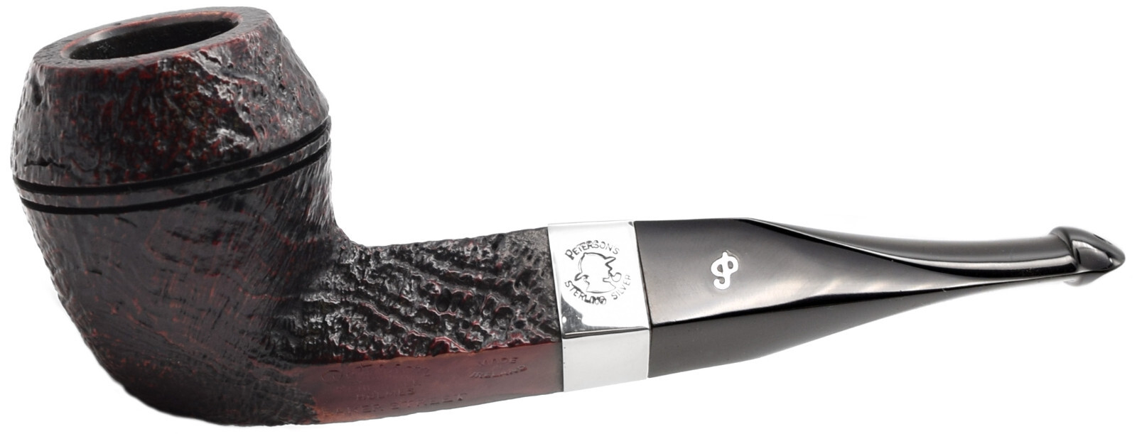 Peterson Sherlock Holmes Baker Street Red and Black Sandblast Silver Mount Pipe