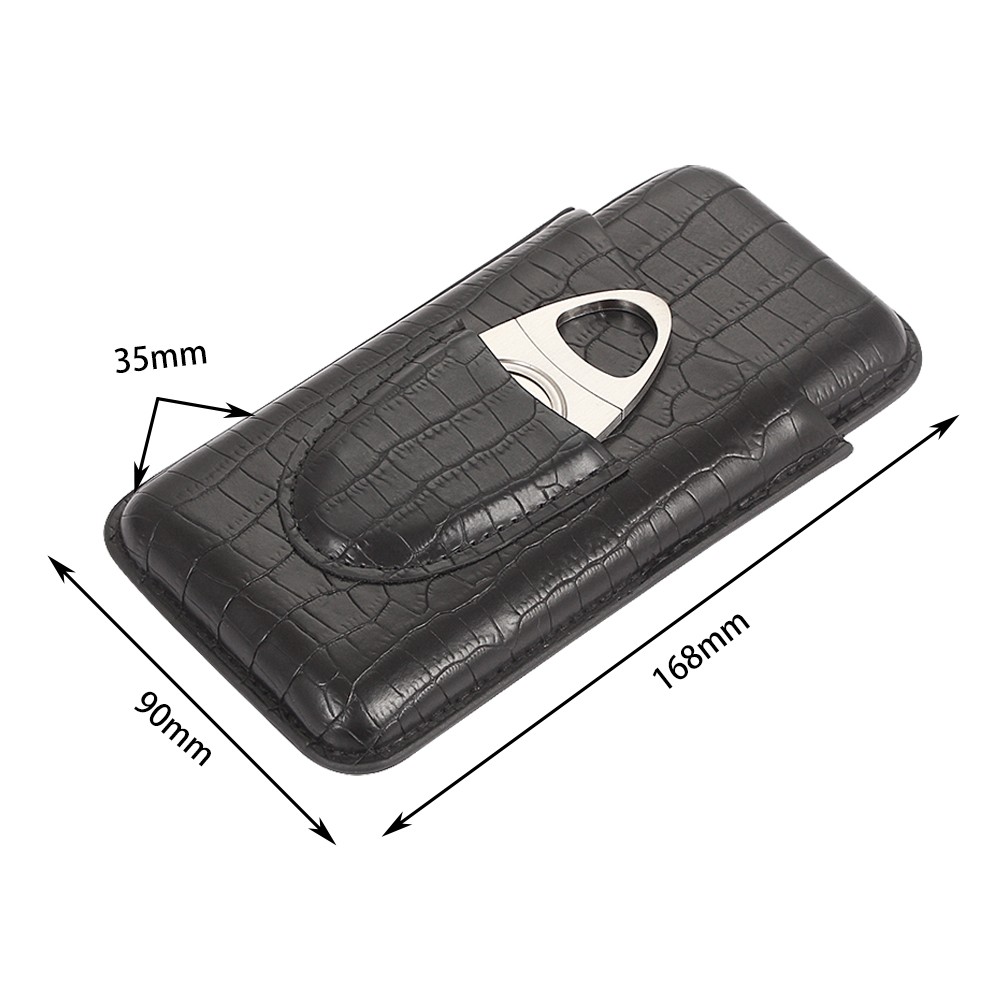 Galiner Crocodile Embossed Travel Leather Cigar Case Holder 3CT Tube W/ Cutter