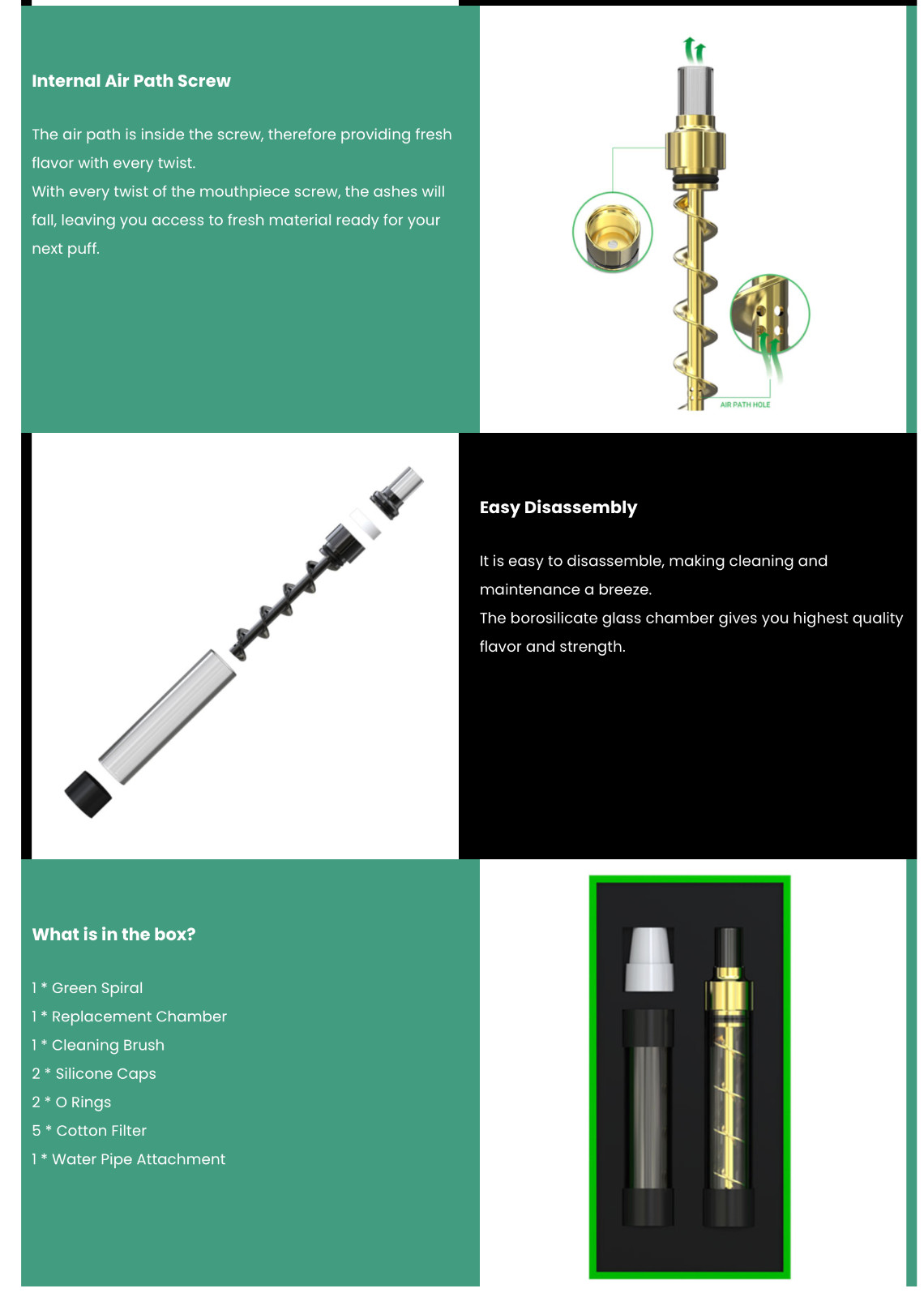 Alpinetop Green Spiral Twisted Tobacco Burnt Pipe, Glass Mouthpiece Smoking Herb