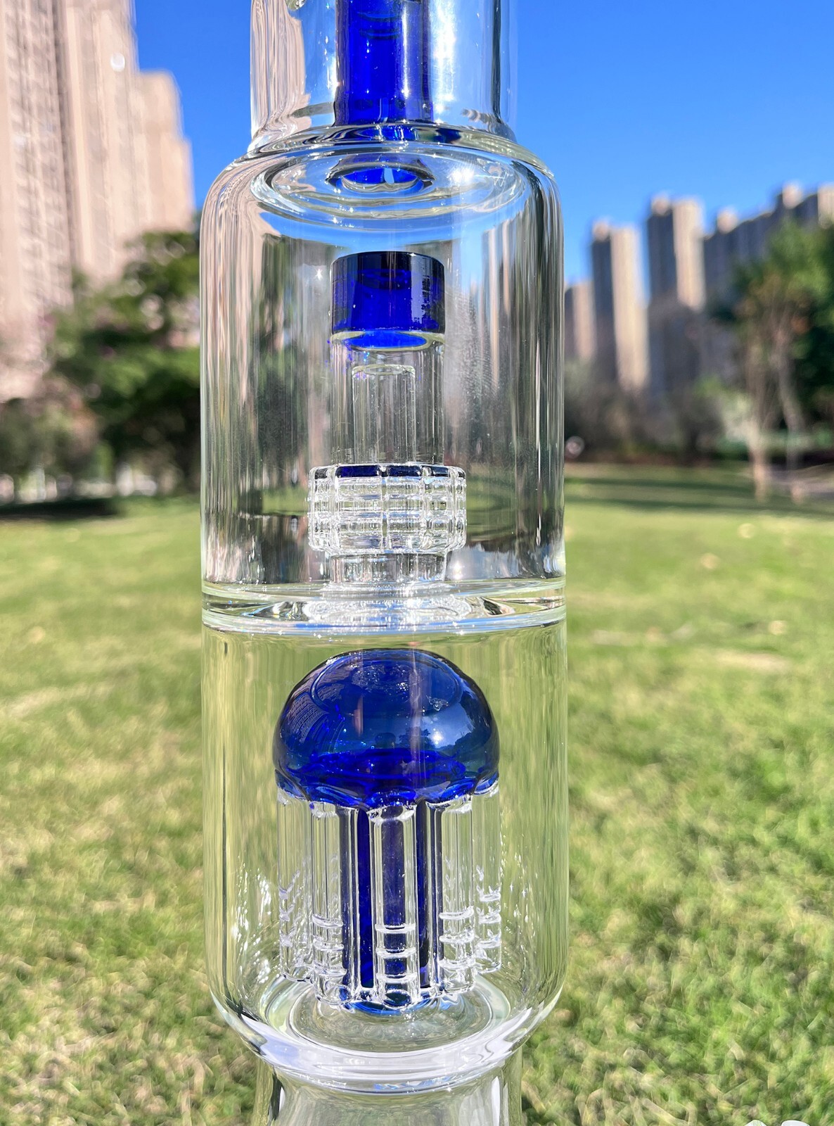 12” Heavy Glass Bong Percolator Water Pipe Smoking Hookah 14mm Bowl Glowing
