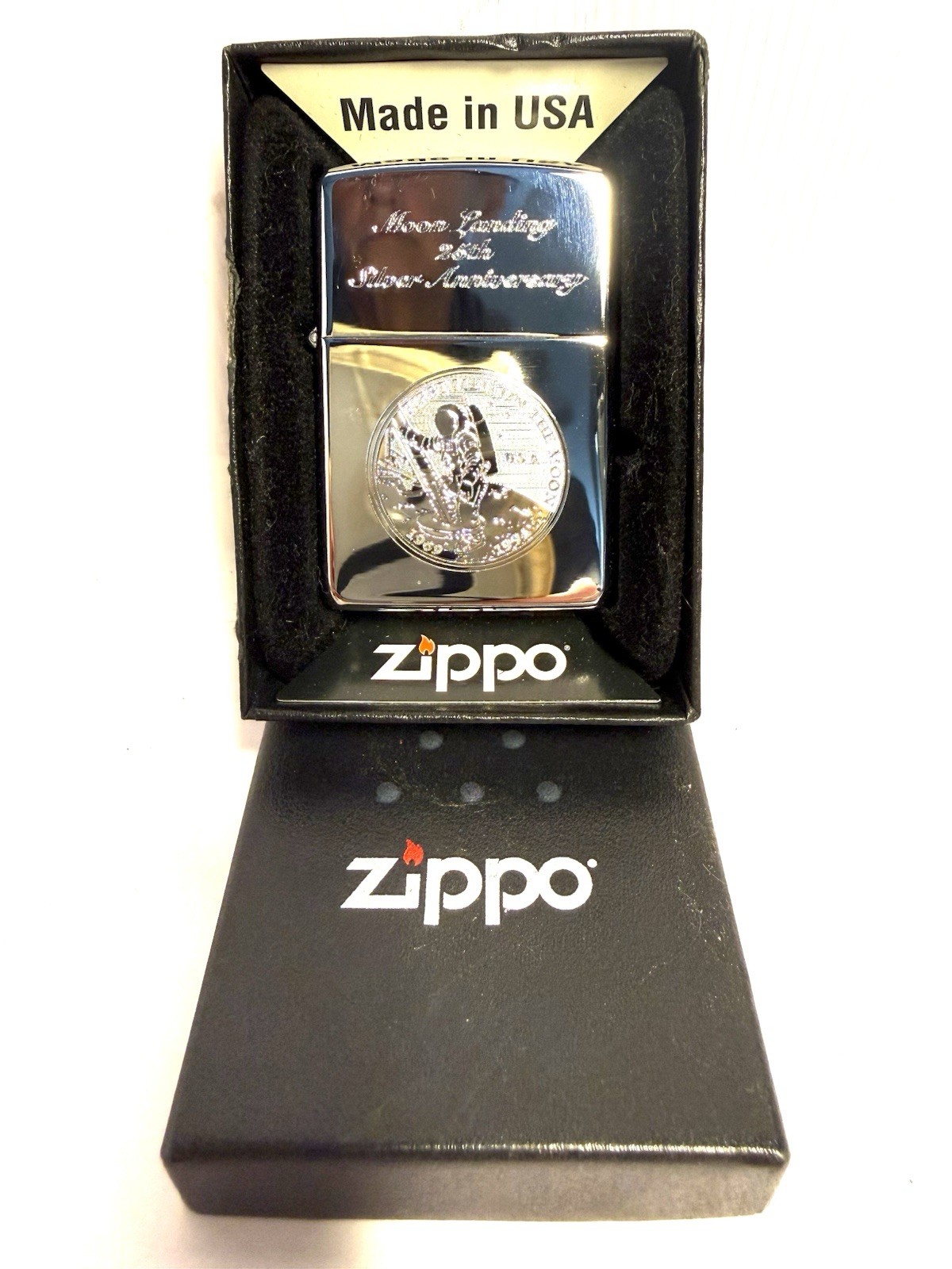 Zippo Lighter Moon Landing 25th Anniversary Vintage 1994 Silver Anniversary RARE
