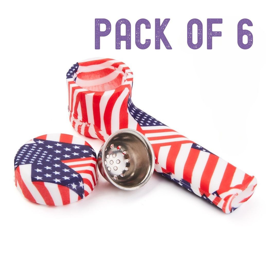 ( Pack of 6 ) 3.5″ Silicone Tobacco Smoking Pipe with Lid Flag Hand Pipes Bowl