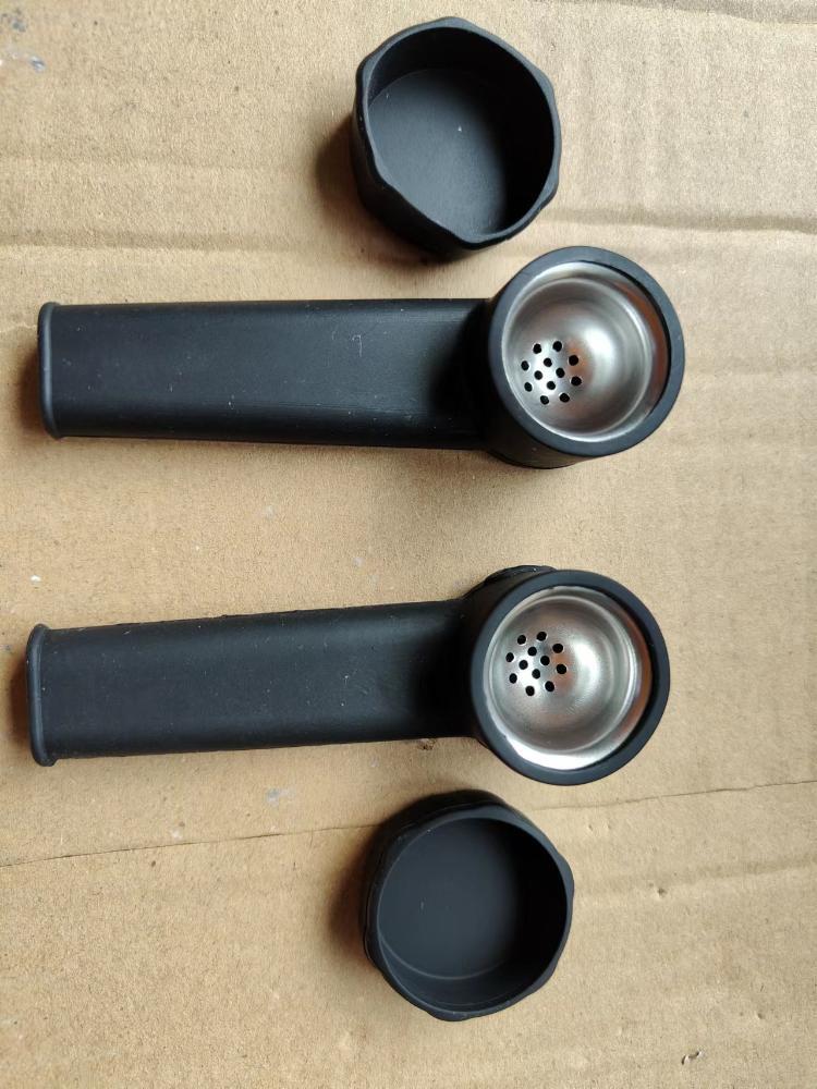 2-Pack Black Silicone Smoking Pipes – 4″ with Lid & Stainless Steel Screen