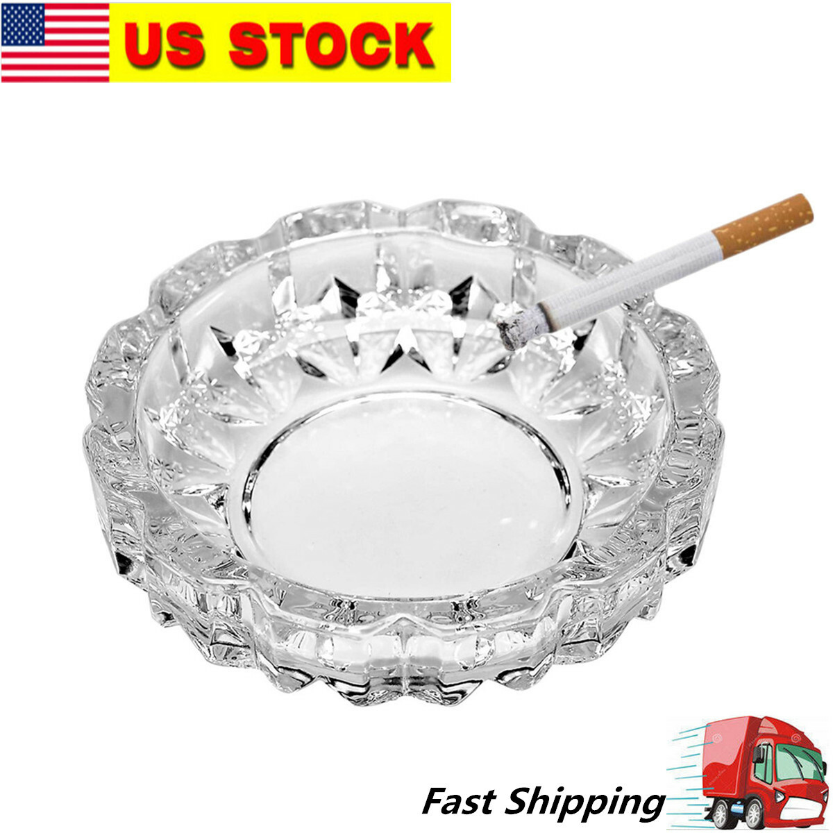 4.8″ Round Heavy Duty Glass Smoking Ashtray for Indoor and Outdoor Home Office