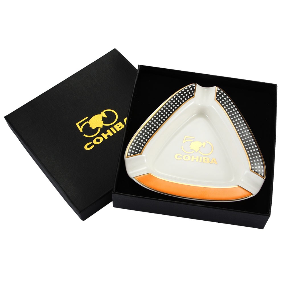 Portable Cigar Ashtray 3 Slot Ceramic Holder Ash tray Outdoors Smoking Gift Box