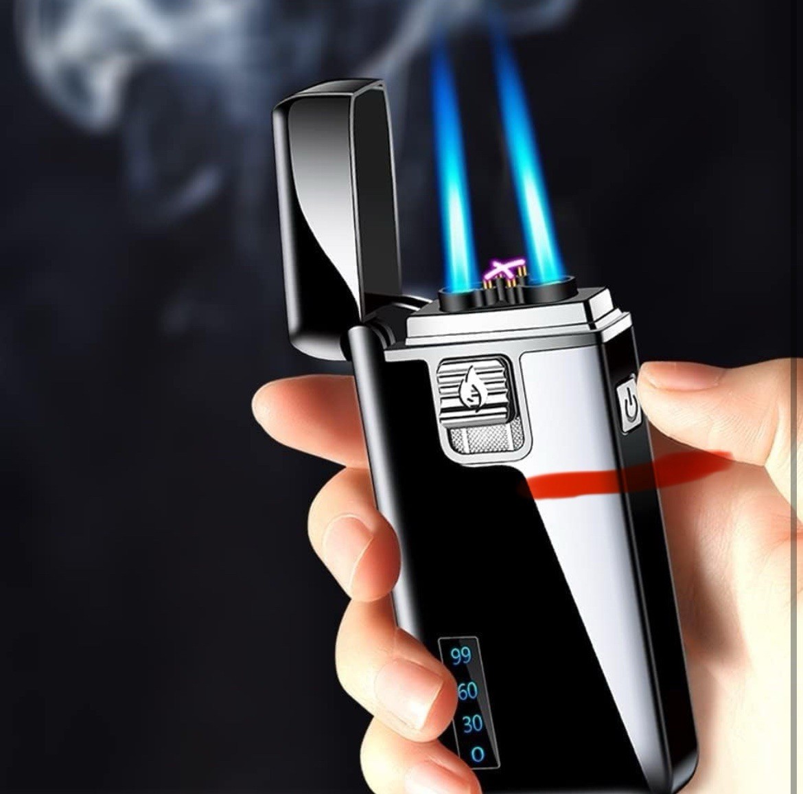 2 In 1 Torch Lighter USB Black Refillable And Chargeable