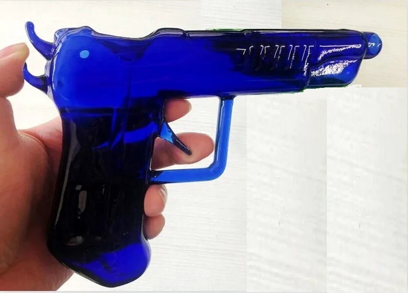 Pistol/Gun shaped Glass bubbler tobacco pipe Blue Only