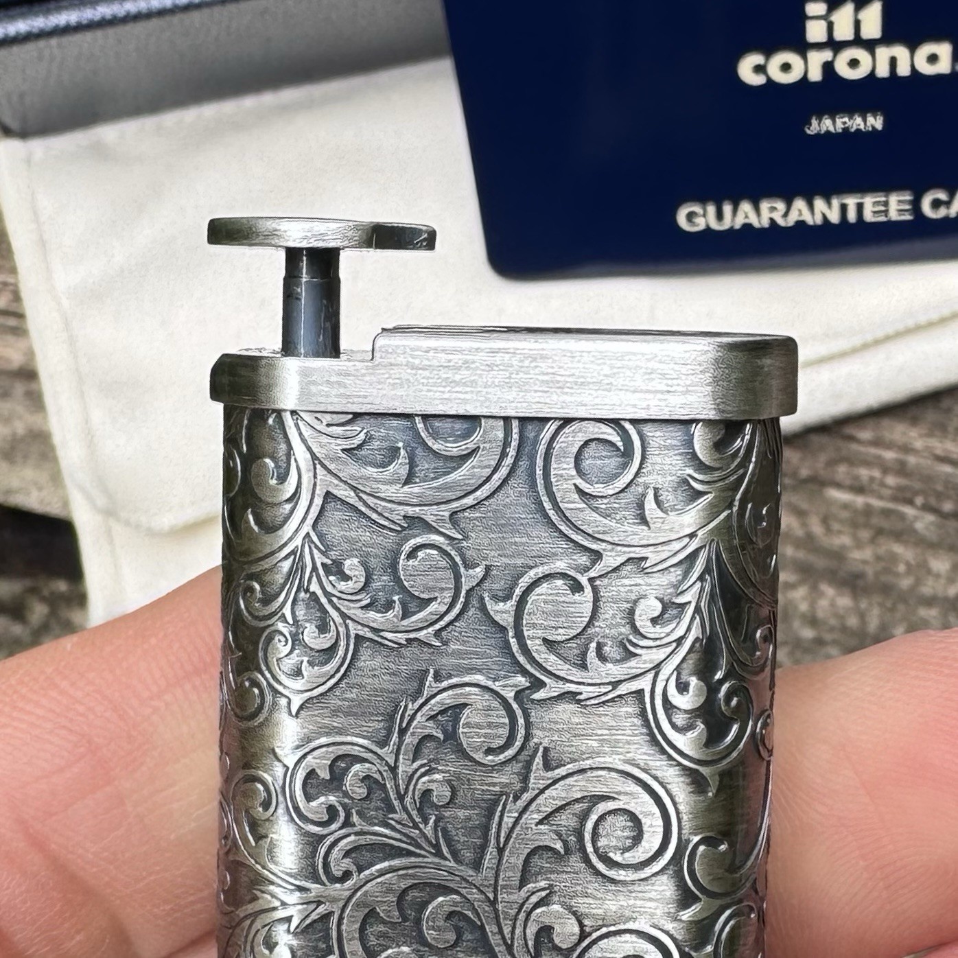 IM Corona Old Boy Pipe LighterAntique silver plated Arabesque Japan Made 64-7525