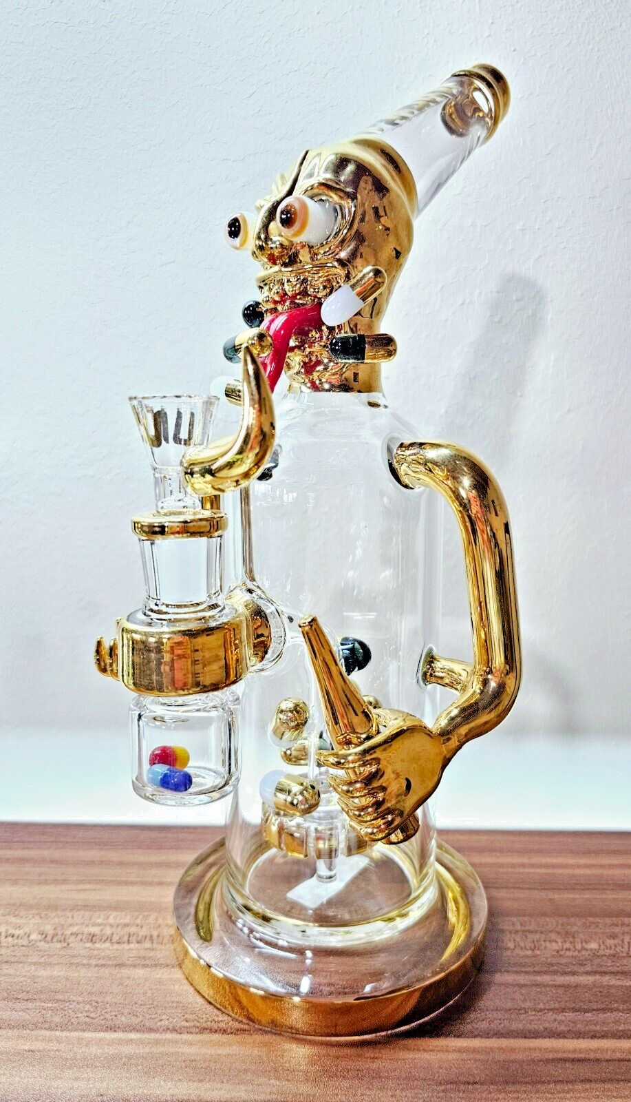 CHEECH GLASS x Juicy J Gold Pill Man Glass Water Pipe, Hookah, RIG, Bong