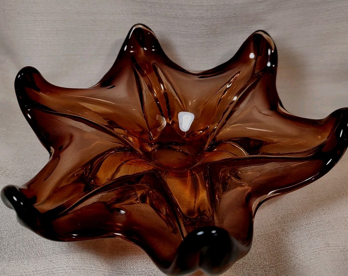 Vintage Swung Glass Amethyst Ashtray 6 Finger Trinket Dish Glows 1 Sm Burr As/Is