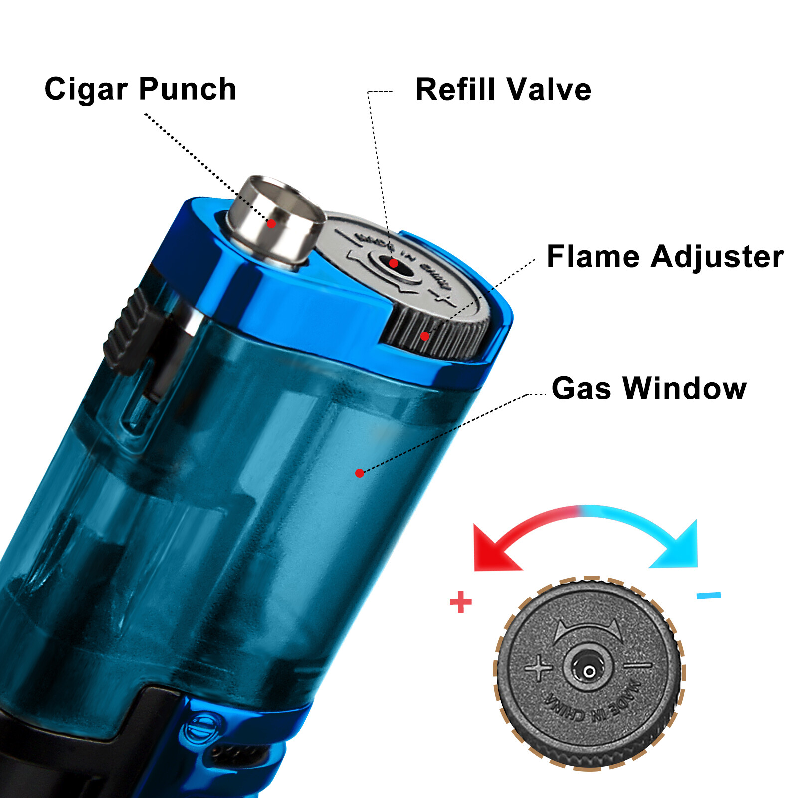 Torch Lighter with Punch Stand Rest Triple Jet Lighter Flame Butane Torch Lighte