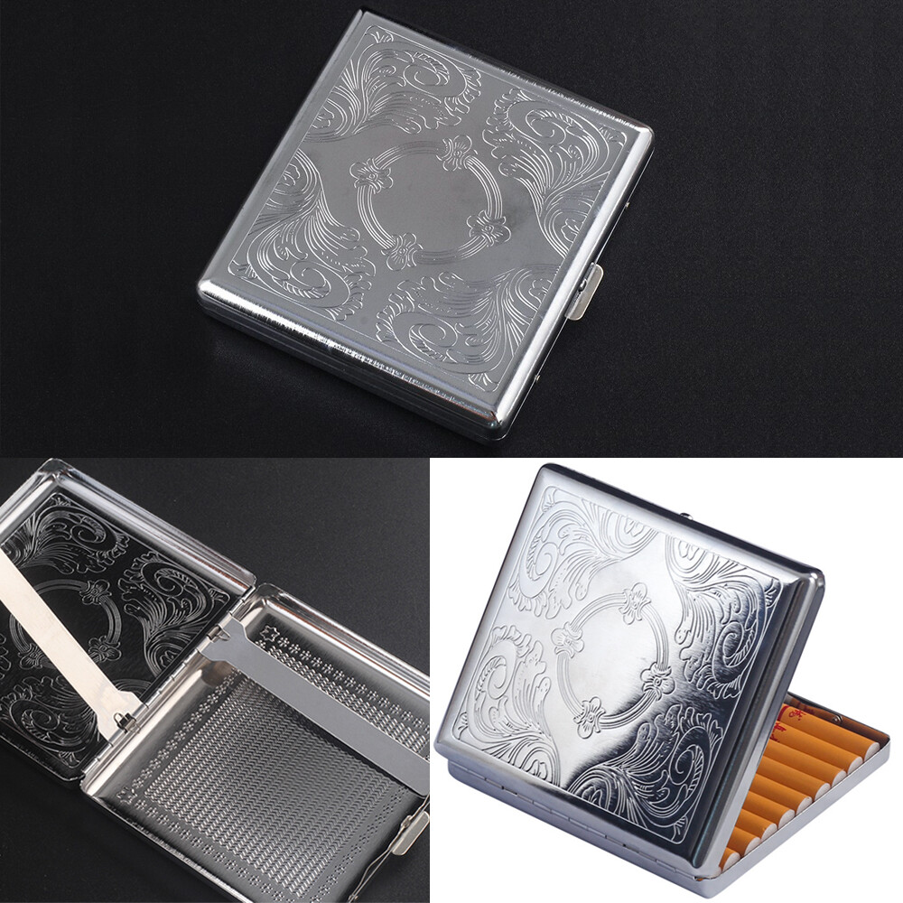 Silver Vintage Metal Pockets Cigarette Case Holder Wallet Storage Double Sided