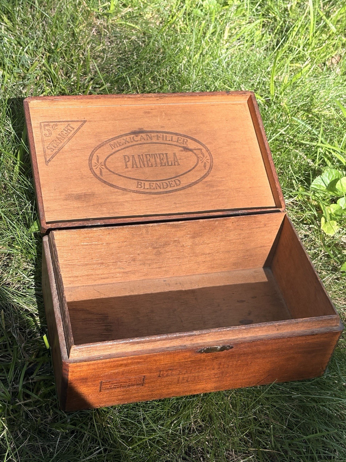 Antique Wood Cigar Box Mexican Filler Panetela Blended 5 Cent Dovetail 1930s
