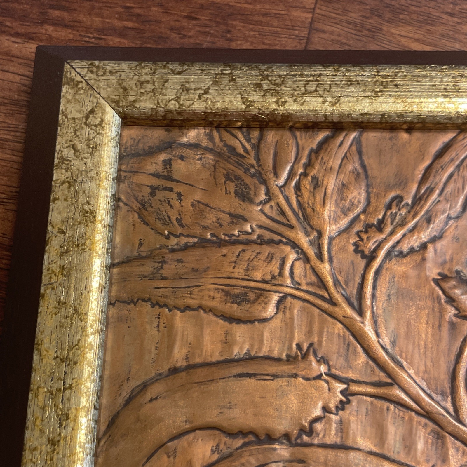 Vintage Signed Hammered Copper Art Smoking Pipe Tobacco Plant Framed Chicago