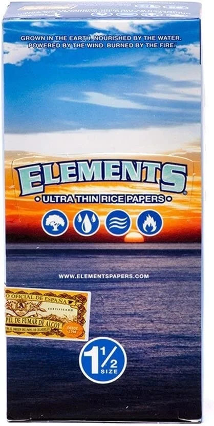 25 X ELEMENTS 1 1/2 ULTRA THIN RICE ROLLING PAPERS 25PKS 32 LEAVES PER PK