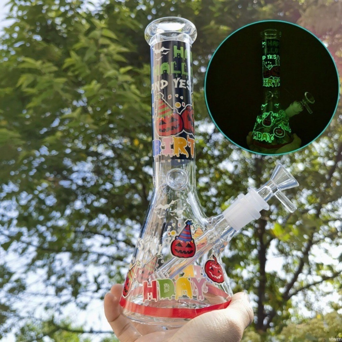 Smoking Hookah 10 inch Glow in the dark Pumpkin Glass Water Pipe Bubbler Bong