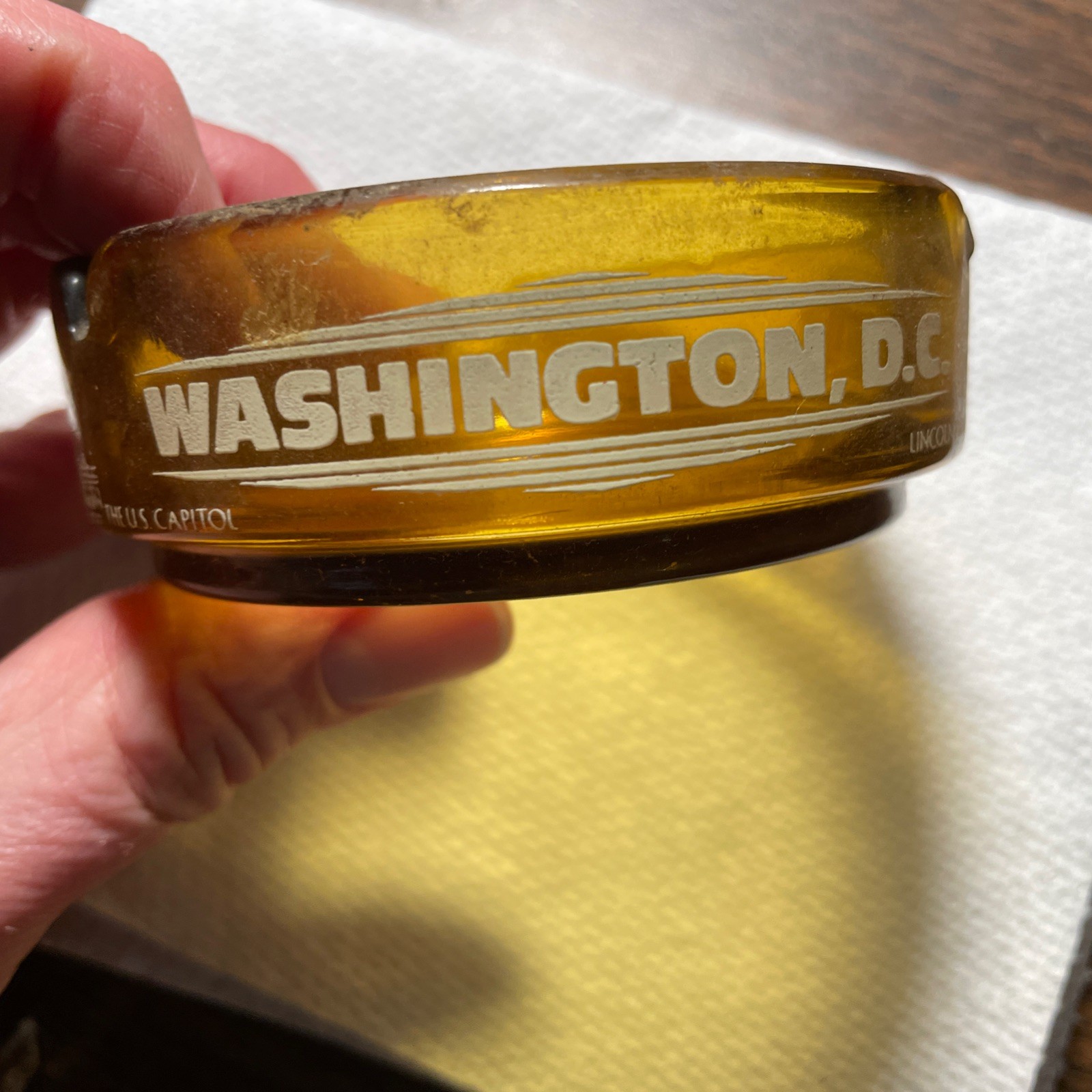 VTG Washington D.C. Amber Glass Ashtray Tourist Souvenir US Capitol Monuments