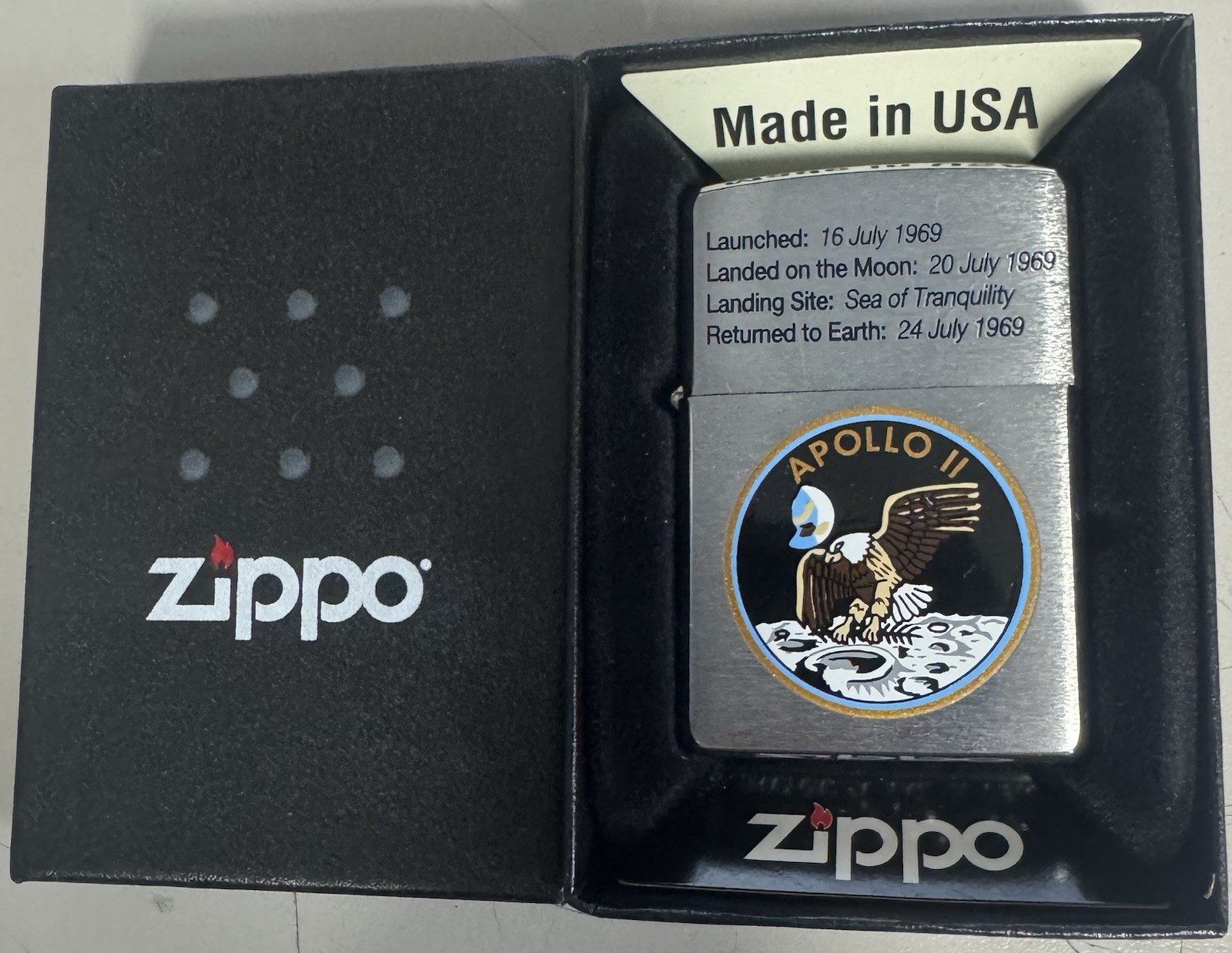 ZIPPO 2006 APOLLO II MOON LANDING BRUSHED CHROME LIGHTER UNFIRED IN BOX D583