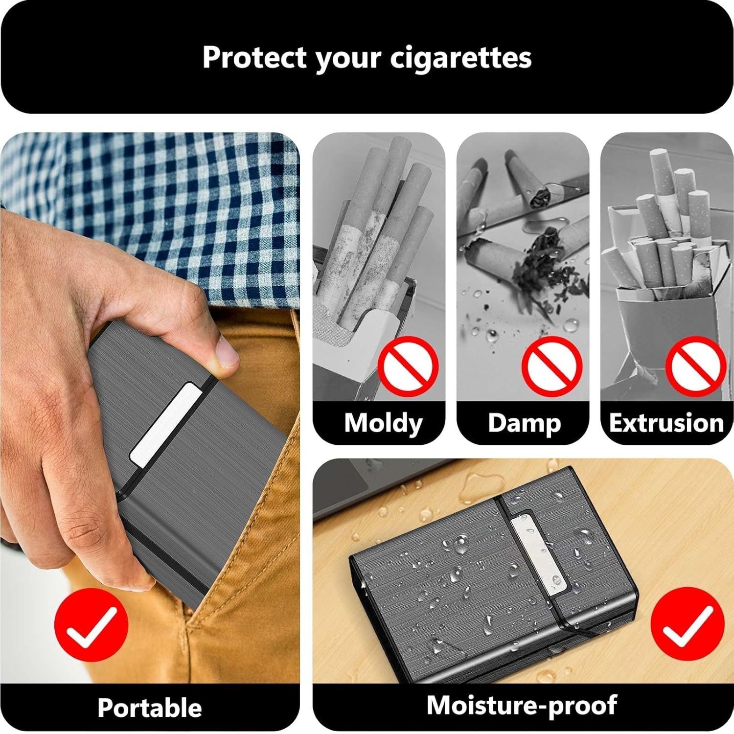 Cigarette Case, Magnetic Brushed Aluminum, 20 Capacity – 2 Pack Gray + Silver…