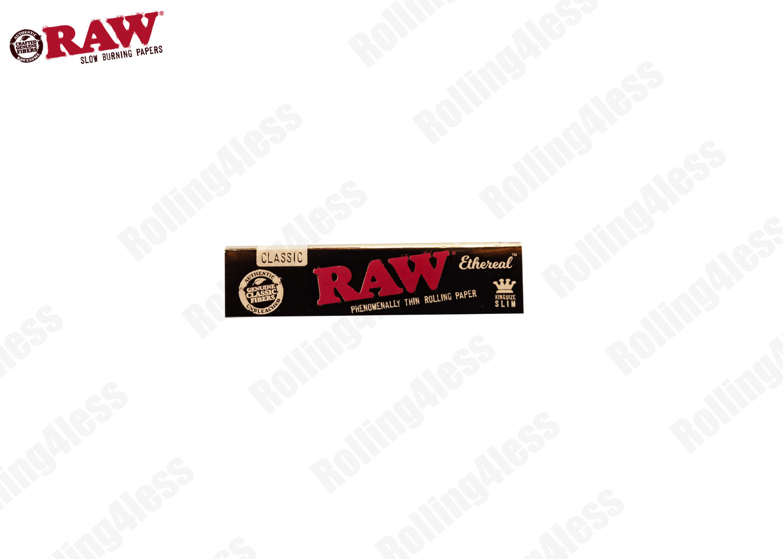 AUTHENTIC Raw Classic Ethereal KINGSIZE SLIM Unrefined Rolling Papers 50 Packs