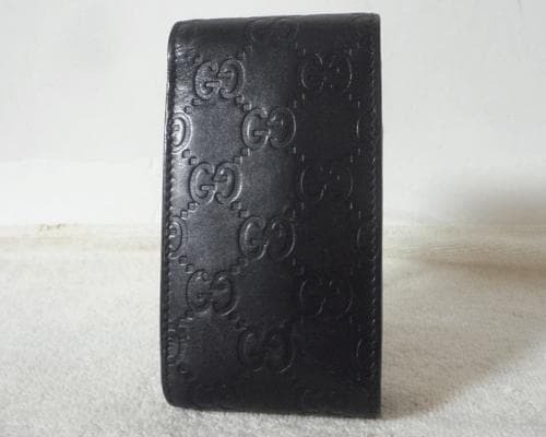 GUCCI Guccissima Cigarette Case Black Leather Pocket H12.8cm x W6.7cm Italy