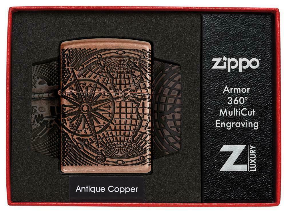 Zippo Armor Windproof Deep Carved World Map Designed Lighter 29853, New In Box