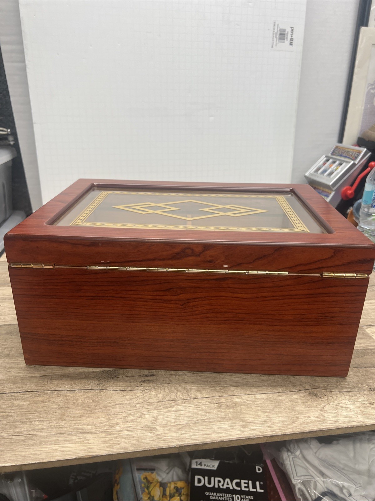 Bally II Cigar Humidor Wood Box, Beveled Glass Top, External Analog Hygrometer