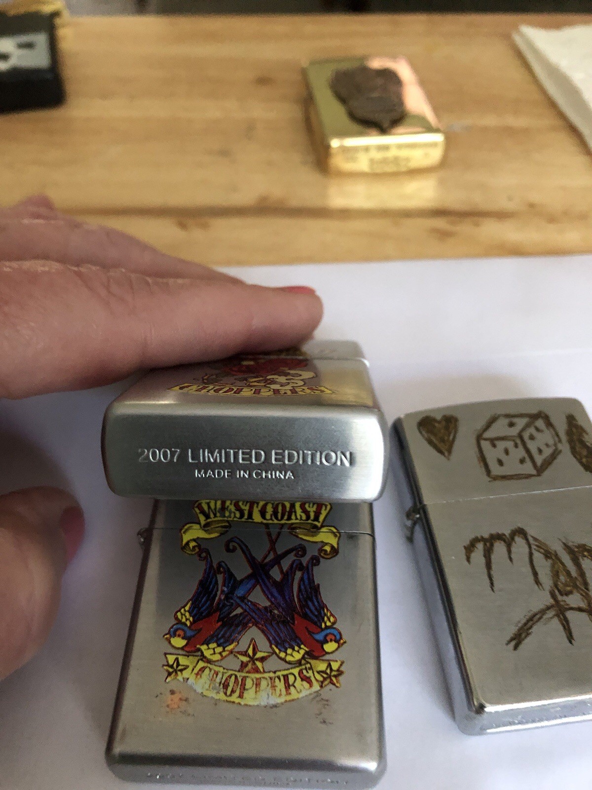 3 Lighters 2 Are New The Other Is A Older zippo Lighter With Homemade Carvings