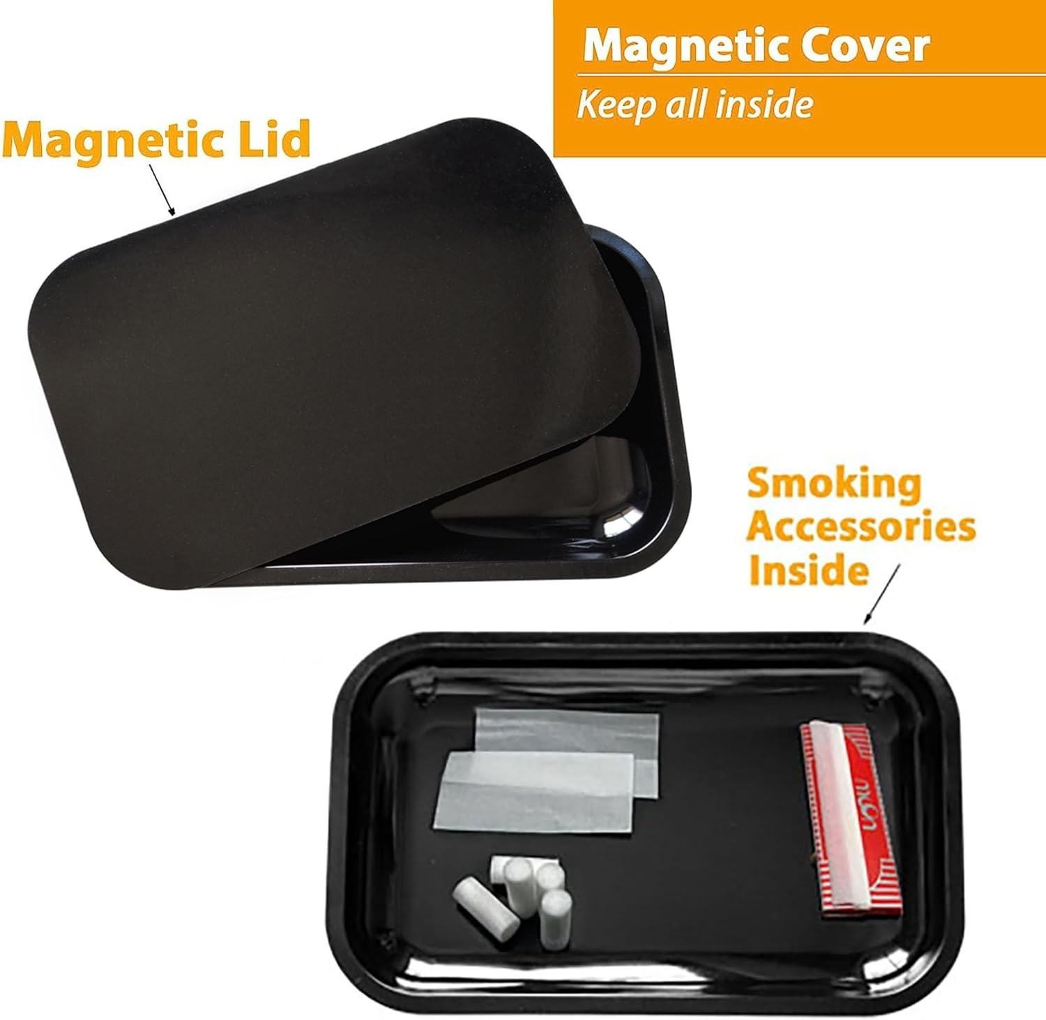 Rolling Tray with Magnetic Lid, Rolling Trays with Cover, Metal Tray with Cov…