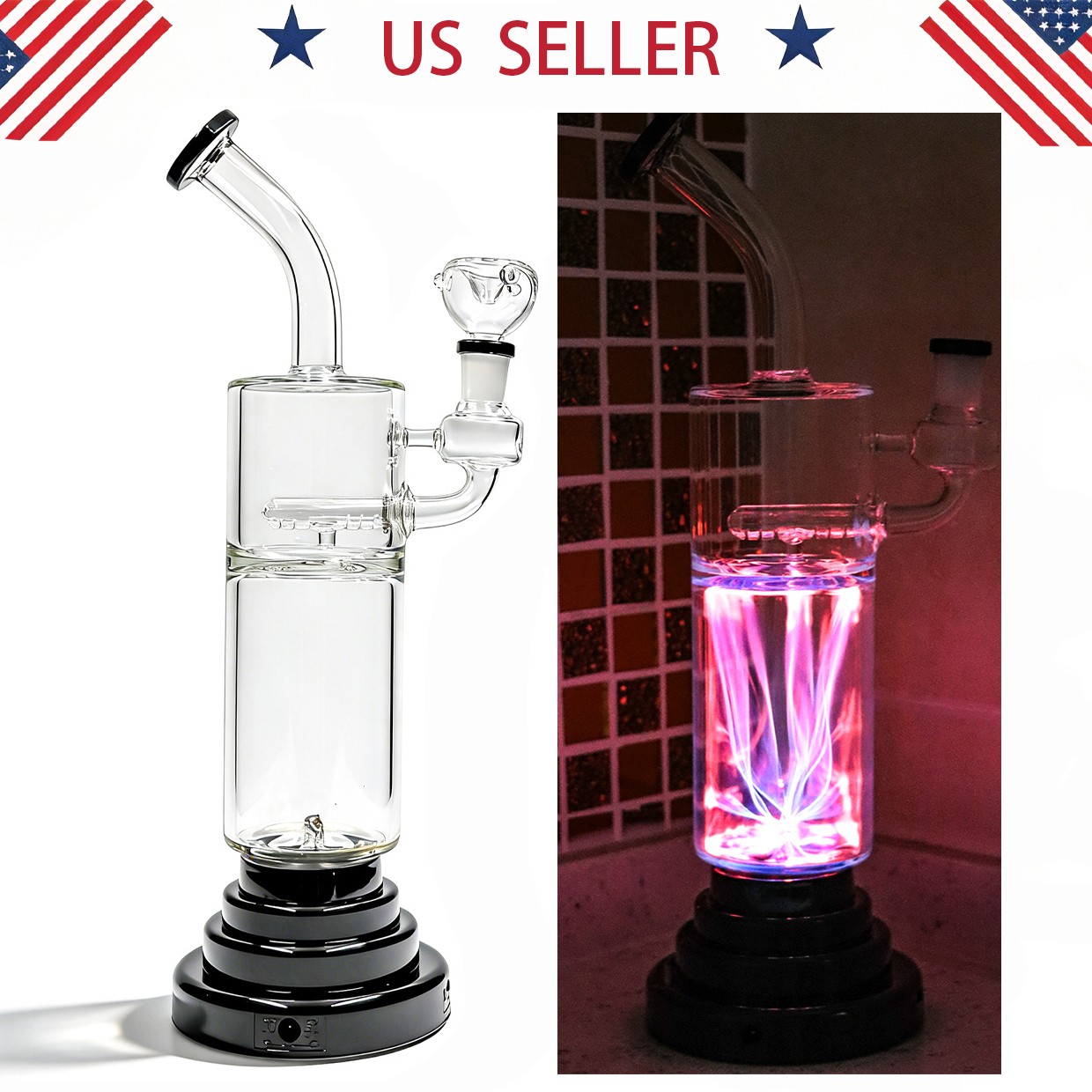14” Plasma Electric Glass Bong Water Pipes Smoking Bongs W/ 14mm bowl Hookah