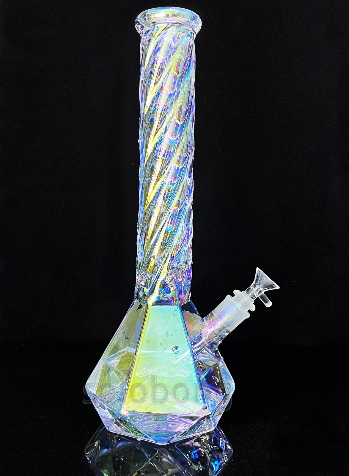 15″ Heavy Glass Bong Rainbown Twist Water Pipe Smoking Hookah Beaker 14mm Bowl