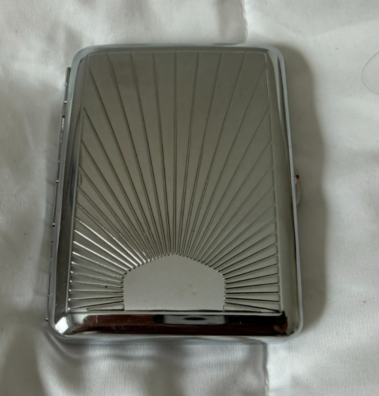 Art Deco Sunbeam Scroll Chrome CIGARETTE HOLDER CASE ID Business Cards