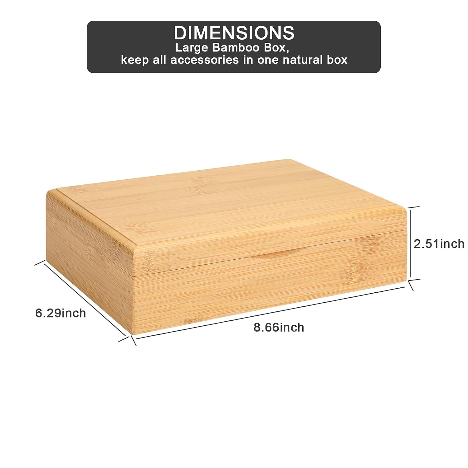Bamboo Storage Box with Rolling Tray Organizer Large Storage Space Rolling