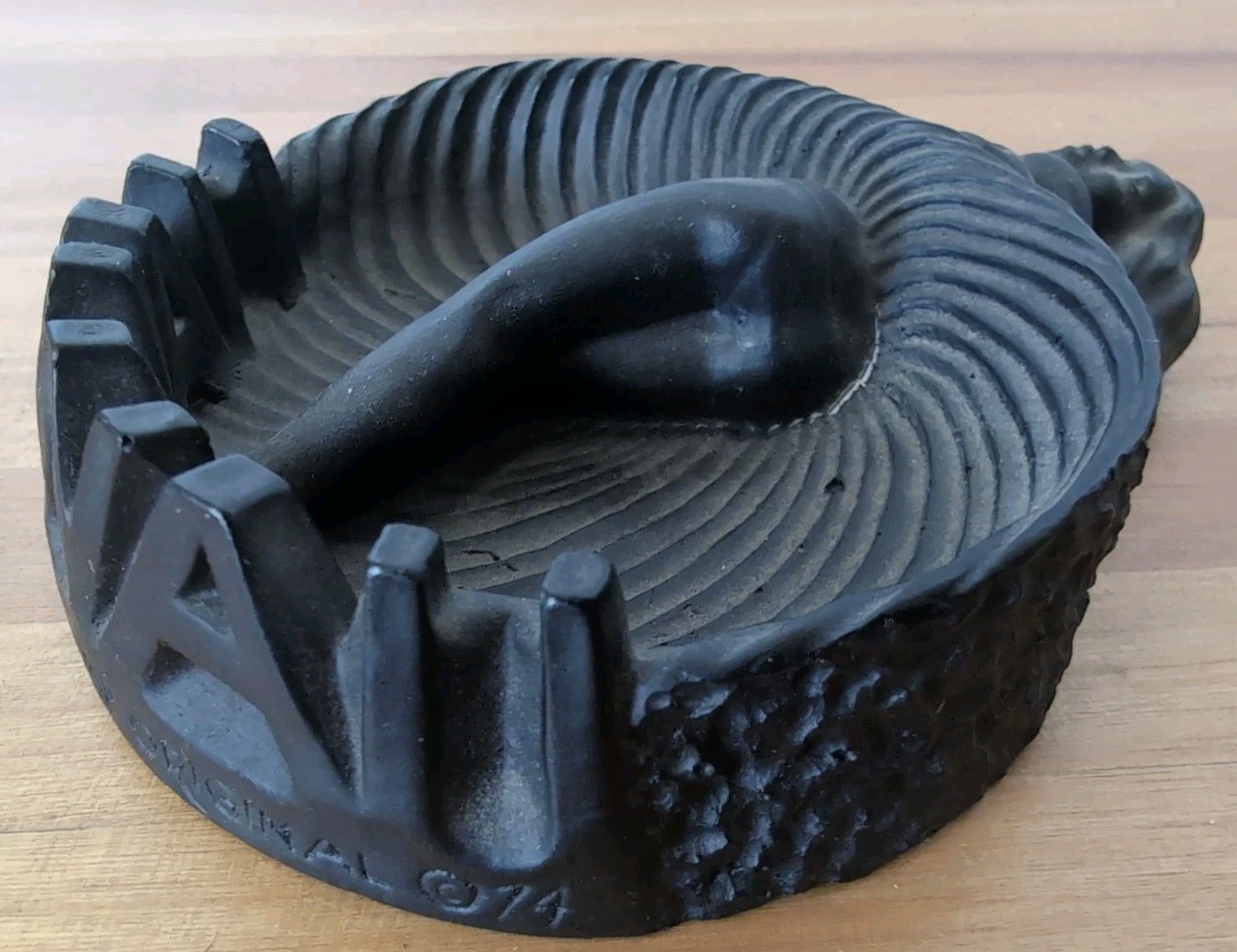 Hawaiian Hula Girl Ashtray Made with Hawaii lava 1974 (read sticker on back)