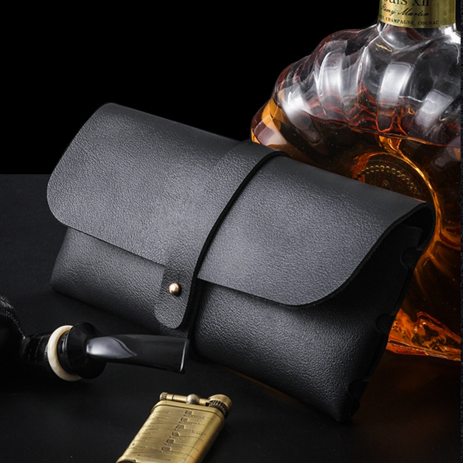Tobacco Pipe Case PU Leather Pipe Storage Pouch Holder Black Portable