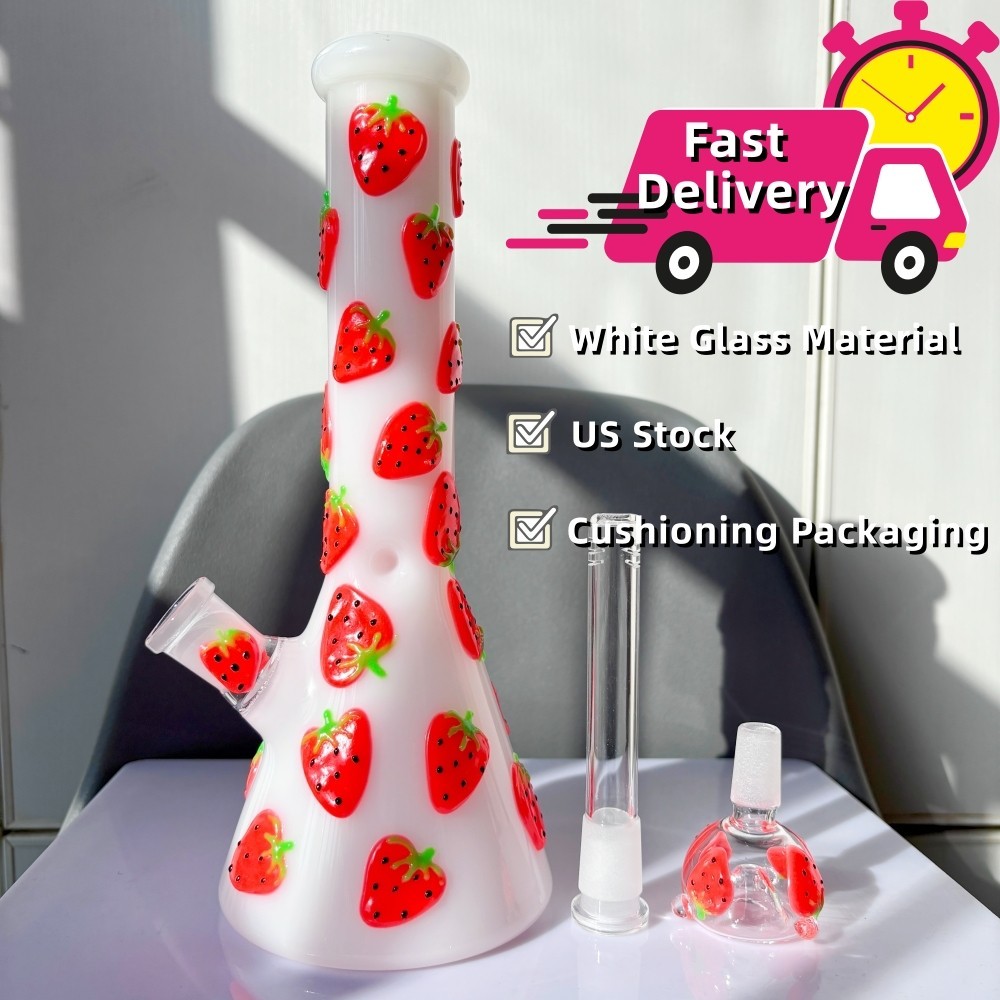 10″ Glow in Dark Glass Beaker Bong 3D Strawberry Hand Painted Water Pipe USA