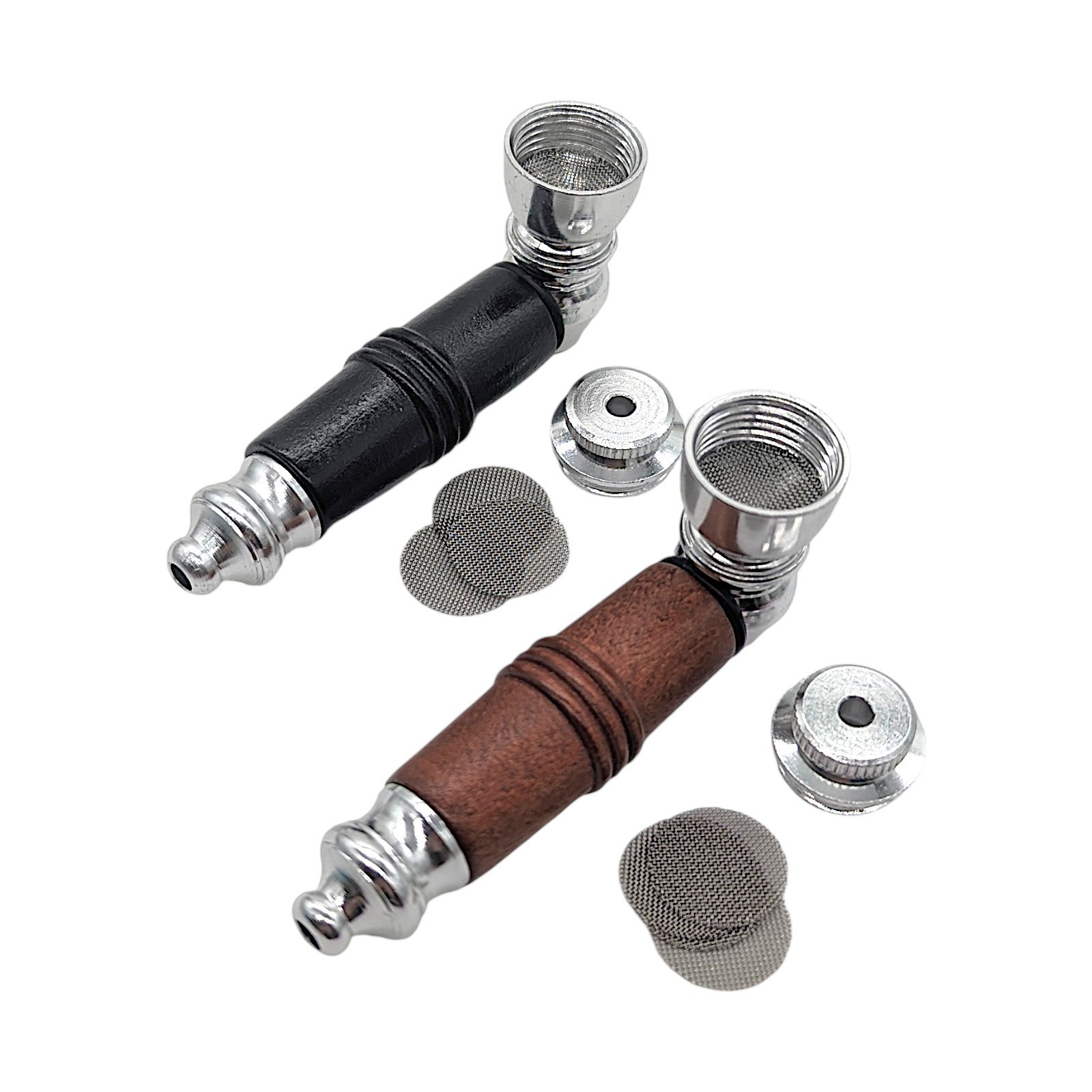 3″ Metal Smoking Pipe Wood Sleeve Lid and Screens Two Piece Set
