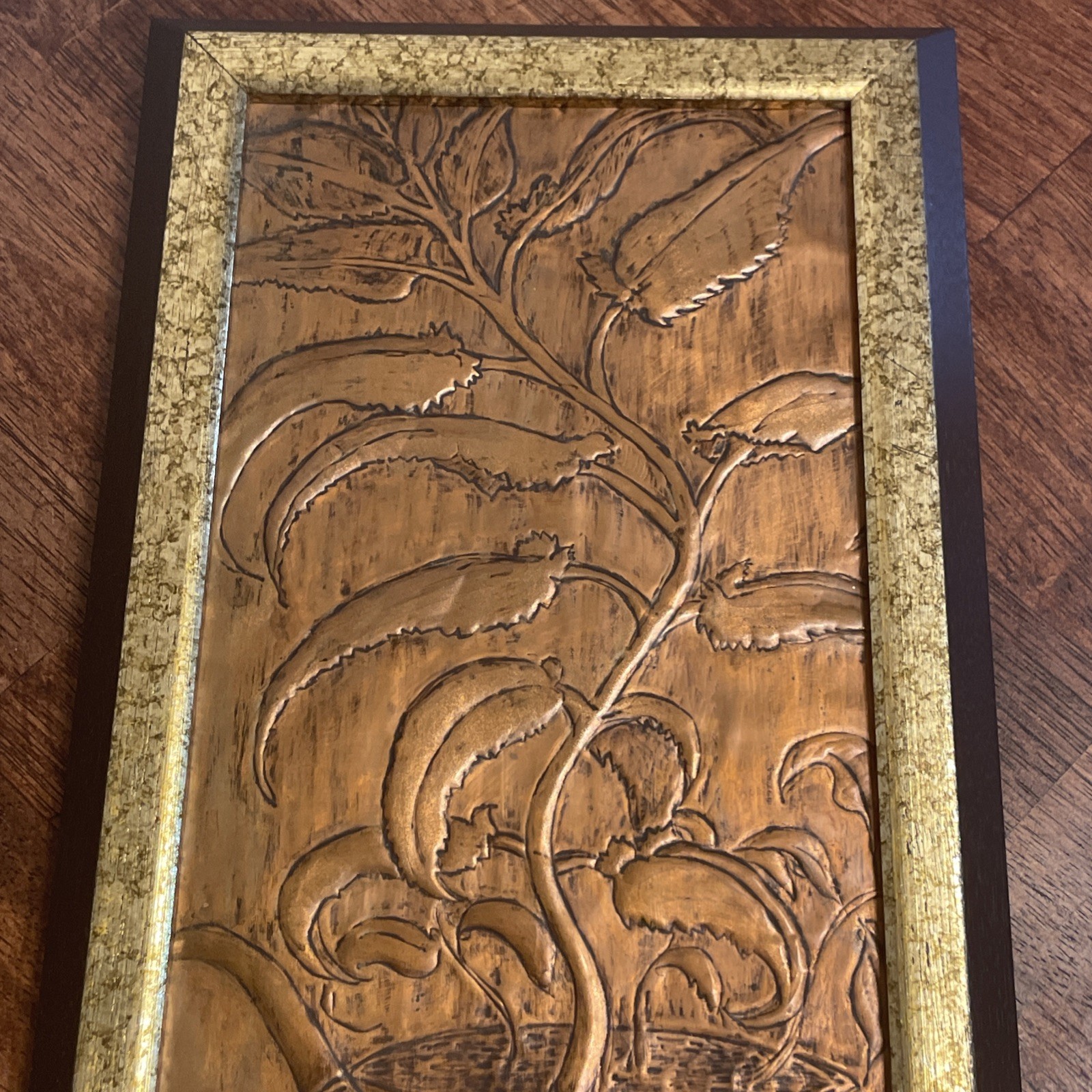 Vintage Signed Hammered Copper Art Smoking Pipe Tobacco Plant Framed Chicago
