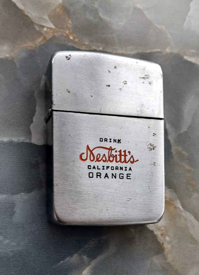 1930s Zippo Nesbitt’s Orange Soda California 4 Barrel Hinge Major Beverage Co.